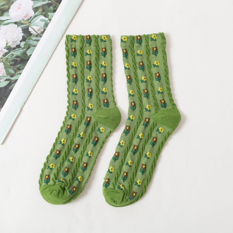 Baumwollsocken mit Cartoon-Blumenmuster für Damen