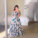 Vestido largo estampado de cintura alta con hombros descubiertos