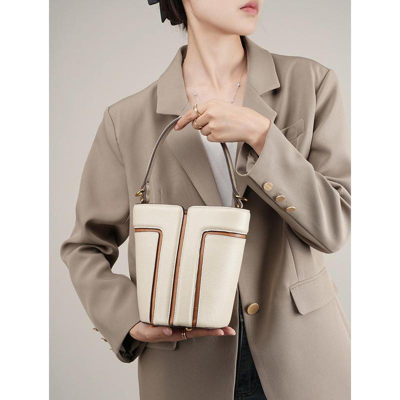 Luxury Leather Bucket Shoulder Bag