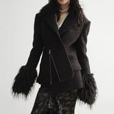 Blend Coat with Faux Fur and Elegant Lapel