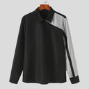 Camisa casual de manga larga con solapa y parches de rayas para hombre