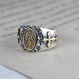 Golden Deer King S925 Silver Vintage Craft Golden Cross Maria Open Ring Wholesale Men And Women Hammered Ring - Dazpy