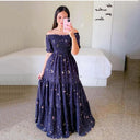 Vestido largo estampado de cintura alta con hombros descubiertos