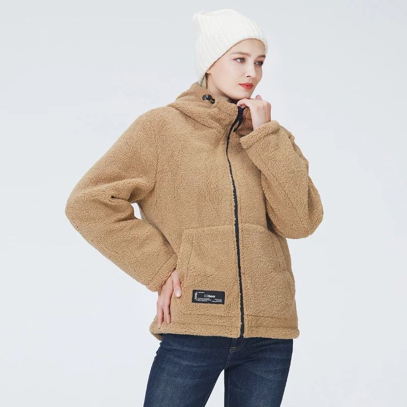 Chaqueta polar informal con capucha para mujer