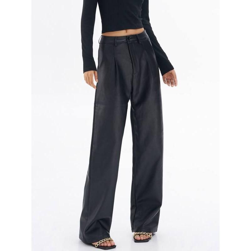 Women's Vintage Casual PU Leather Wide Leg Pants