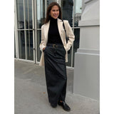 Gold PU Leather High Waist Long Skirt