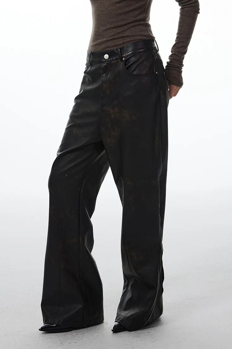 High-Waist Straight Leg PU Leather Pants for Women