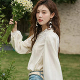 Spring Hollow Embroidered Mesh Blouse