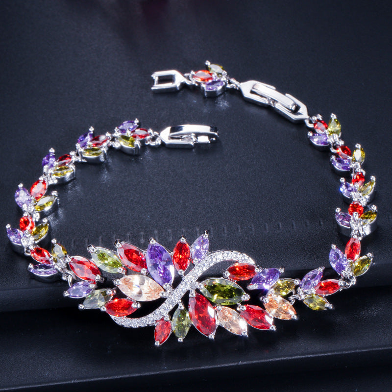 Ice Flowers European And American Elegant Zircon Bracelet Full Diamond Inlaid Ornament Multi-color - Dazpy