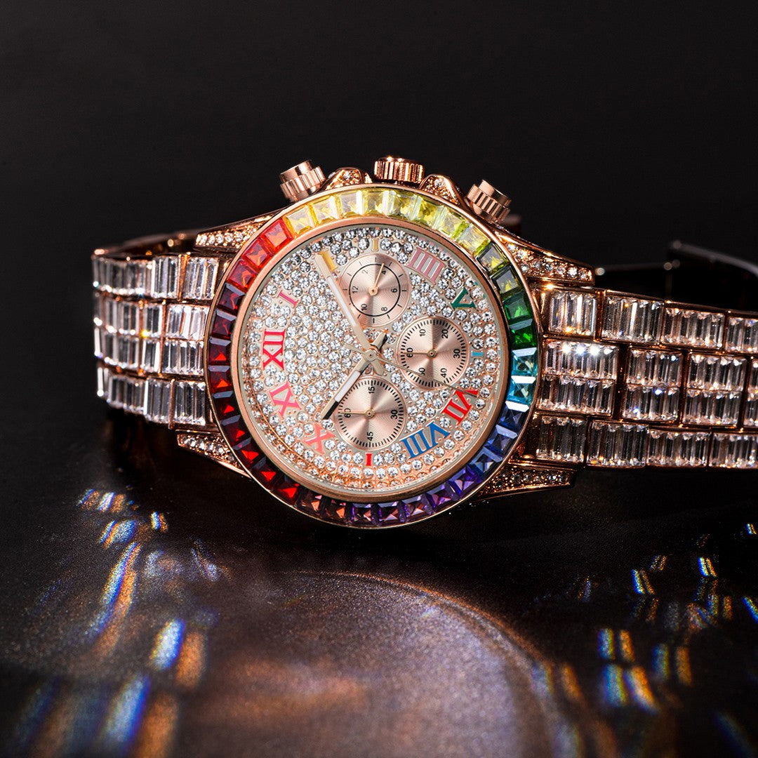 Three Eyes Rainbow Diamond Quartz Watch - Dazpy