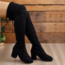 Botines negros de ante con tacón grueso y sin cordones para mujer