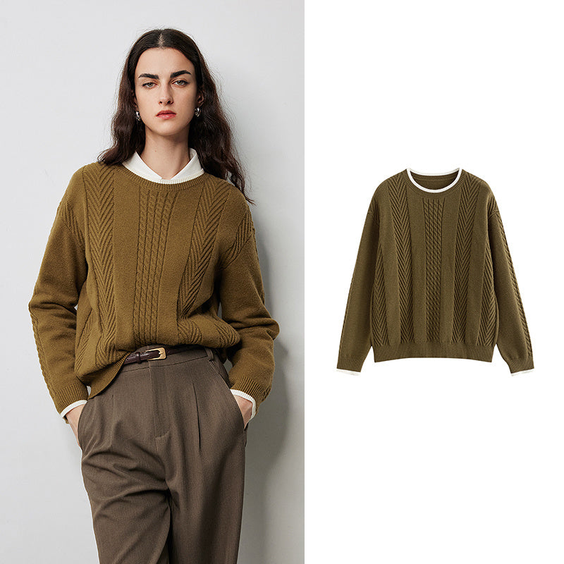 Pullover mit gedrehtem Muster in Kontrastfarbe für Damen