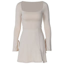 Square-Neck High-Waist Bell-Sleeve Dress