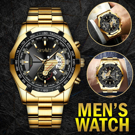 Gold Men's Watch Classic Stainless Steel Quartz Luxury Gift Wristwatch For MEN - Dazpy