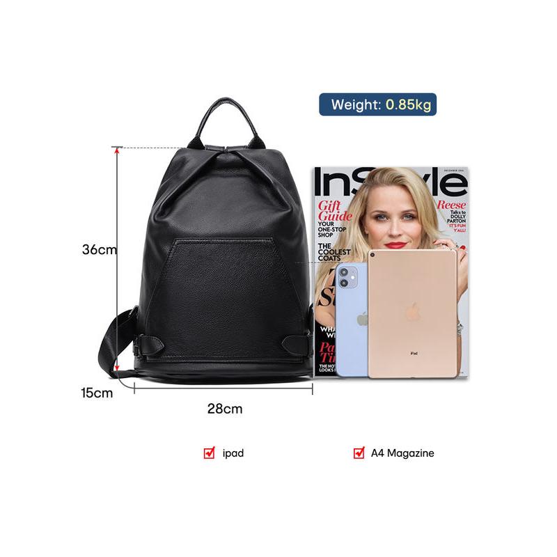 Mochila antirrobo de piel auténtica para mujer con bolsillo trasero con cremallera