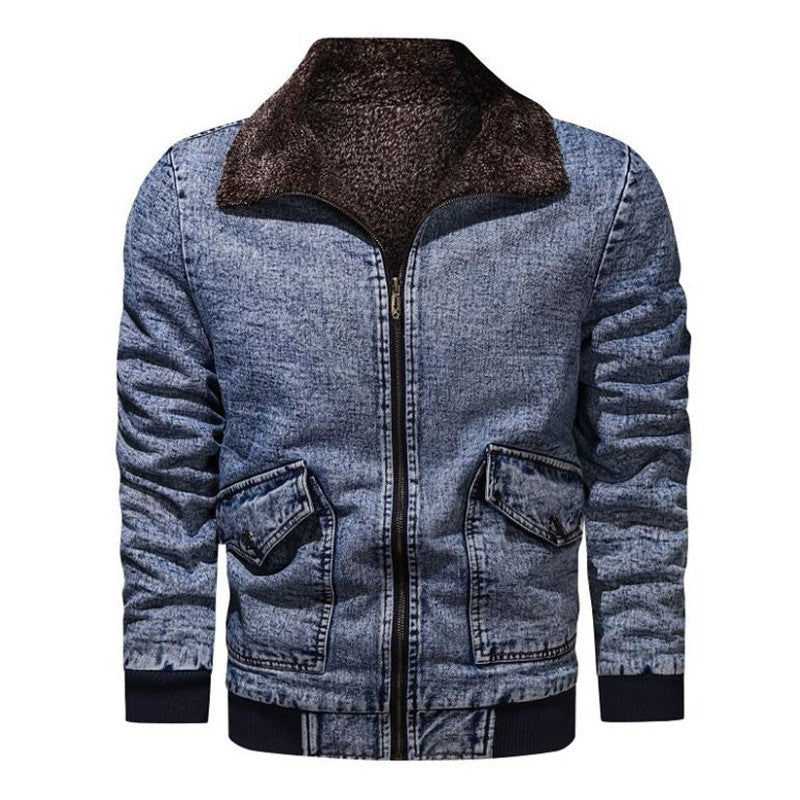 Chaqueta vaquera de talla grande con solapa suelta y gruesa de terciopelo de invierno para hombre