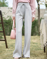 High-Waisted Wide Leg Casual Pants with Lace-Up Waist