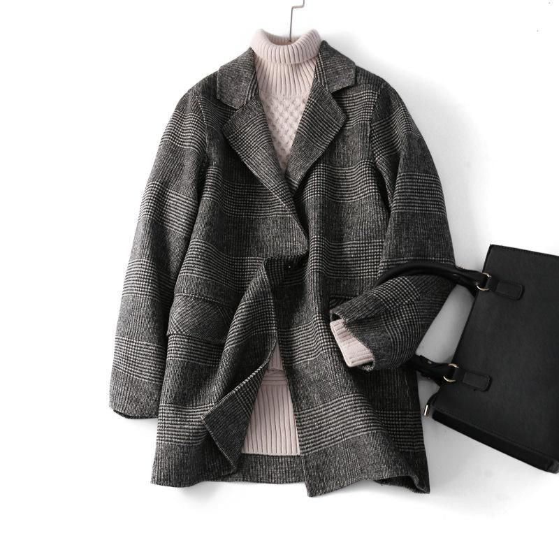 Elegant Plaid Wool Blend Winter Coat for Women