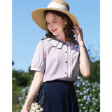 Chic French Puff Sleeve Blouse with Peter Pan Collar