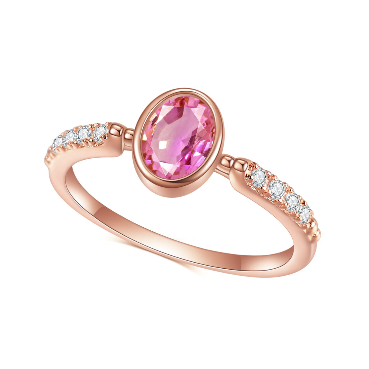 S925 Sterling Silver Inlaid Gemstone Pink Corundum Rose Gold Ring - Dazpy