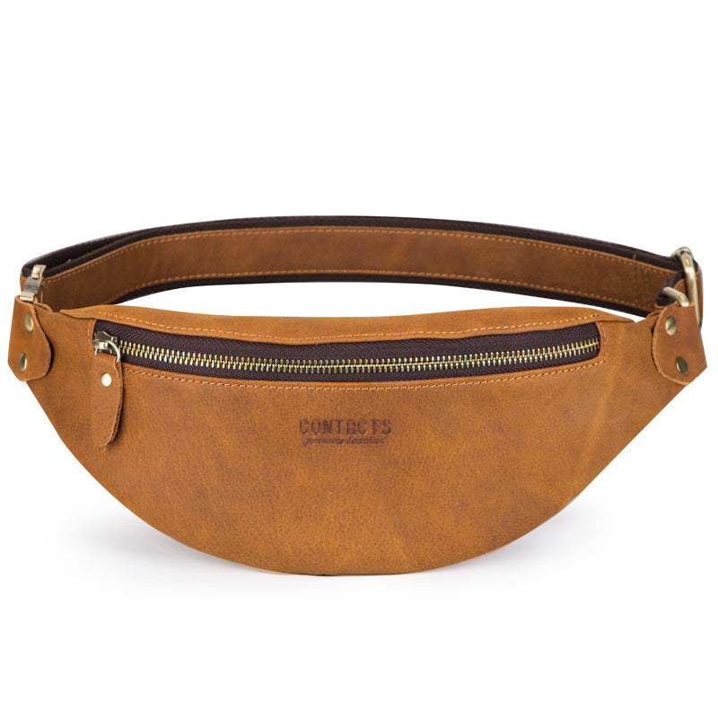 Retro Crazy Horse Leather Men's Waist Bag Genuine Leather - Dazpy