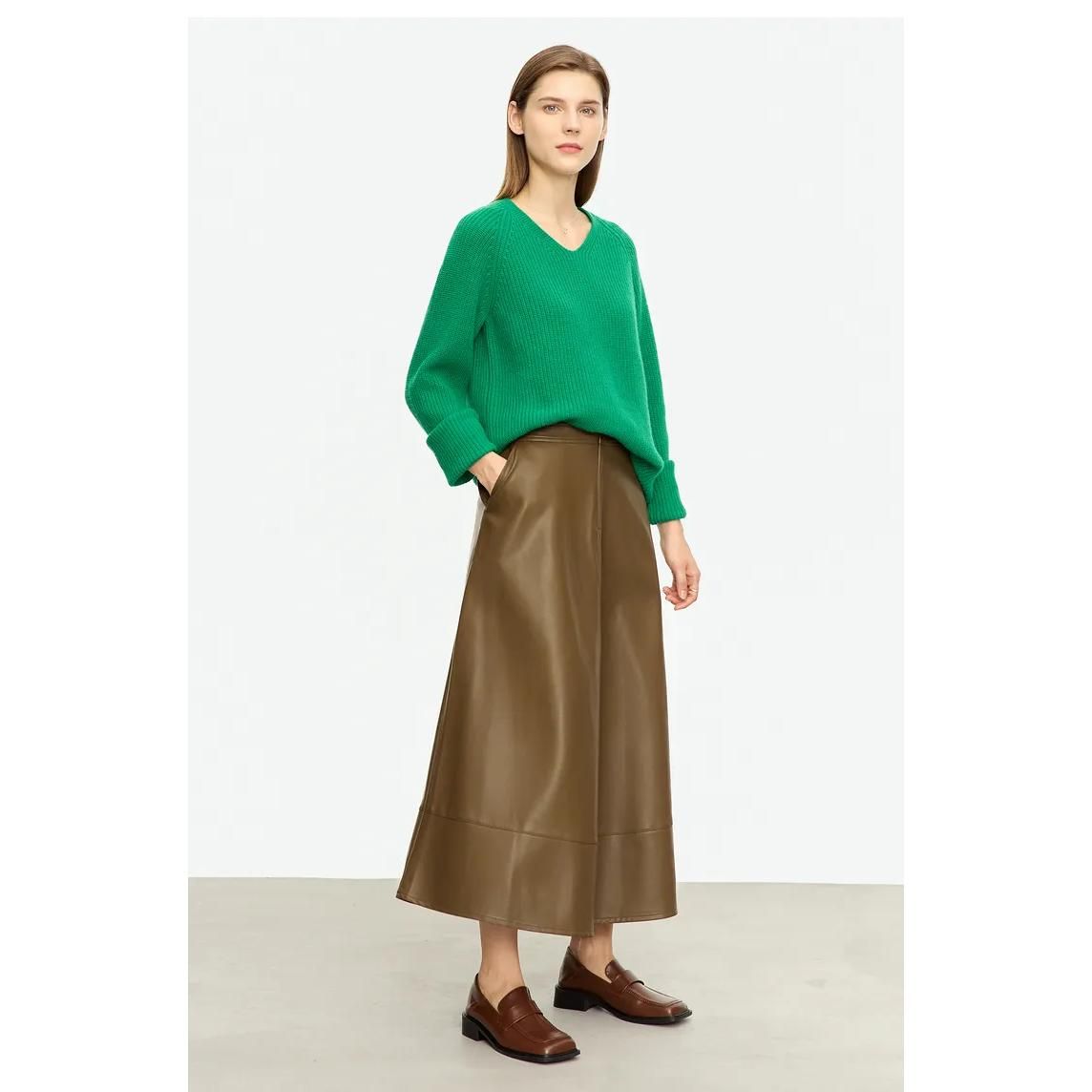 Autumn Elegance PU Leather Midi Skirt