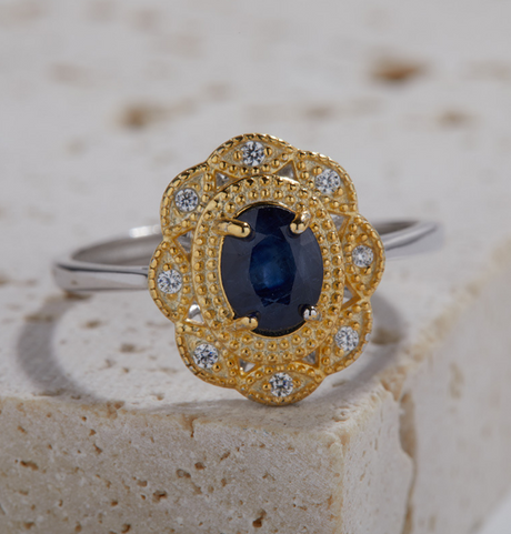 Natural Sapphire Ring Female Inlaid S925 Sterling Silver Ring - Dazpy