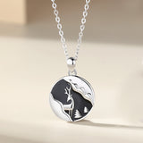 Whale and Deer Couple Necklace Round Geometric Coin Pendant - Dazpy