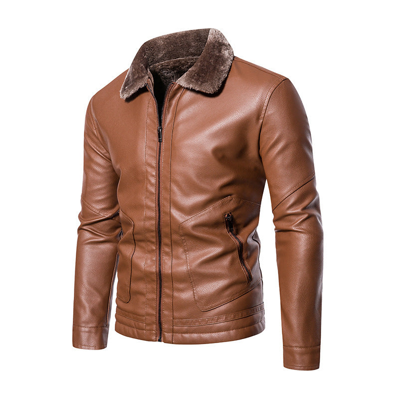 Slim Fit Lapel Business Casual Leather Jacket For Men