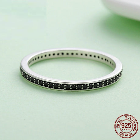 Simple Fashion Elegant Women's Black Zircon S925 Sterling Silver Ring - Dazpy