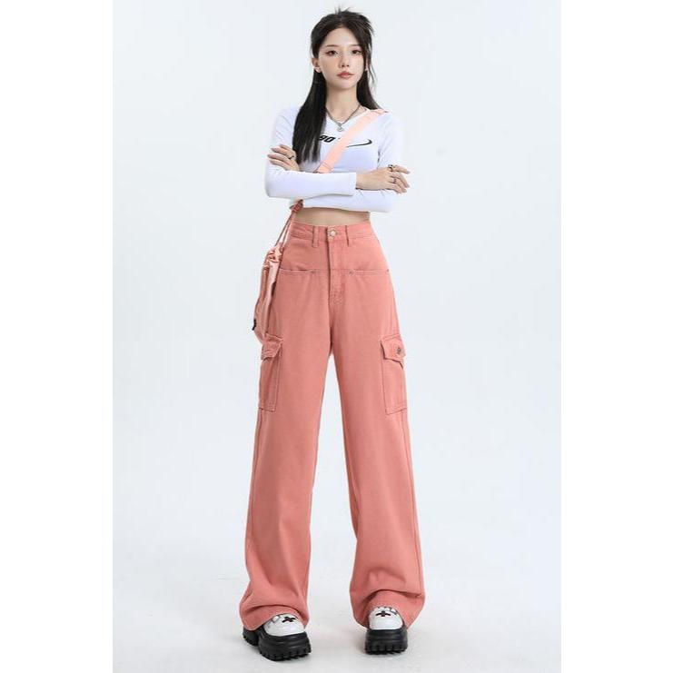 Pink High Waist Baggy Jeans | Straight-Leg Denim Pants for Women | Y2K Vintage Style