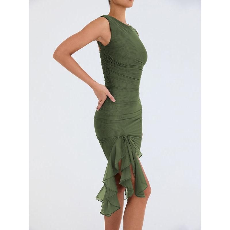 Elegant Backless Ruffle Midi Dress