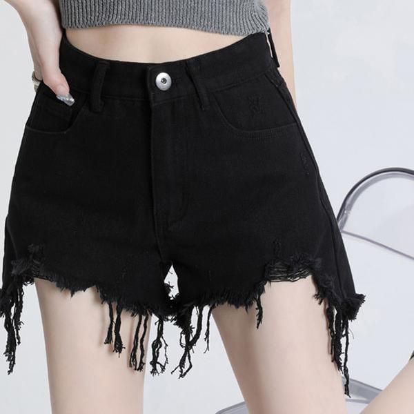 Schwarze Jeansshorts mit hoher Taille