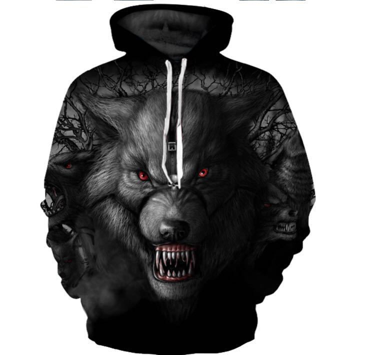 Digital Printing A Cool Wolf Hooded 3D Long-sleeved Sweater Trend