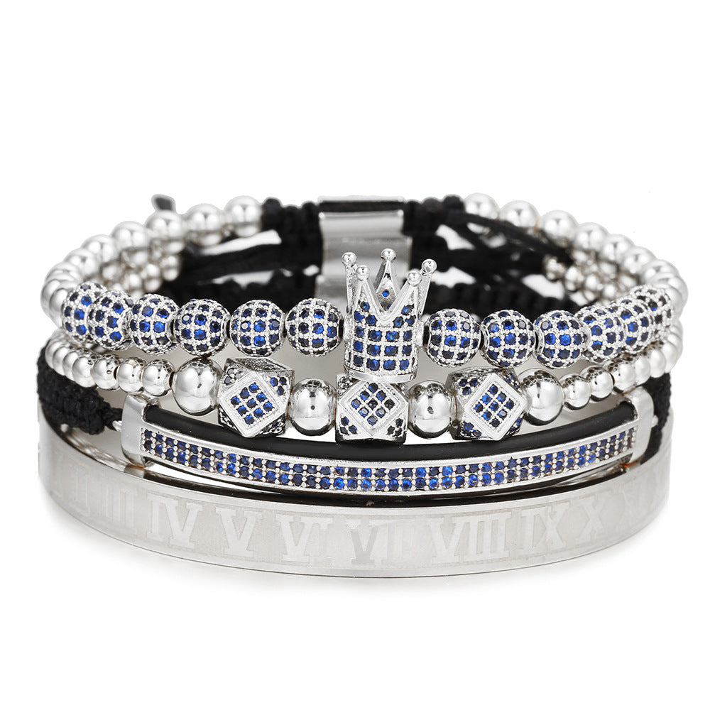 Men's Micropaved CZ Diamond Ball Crown Bracelet - Dazpy