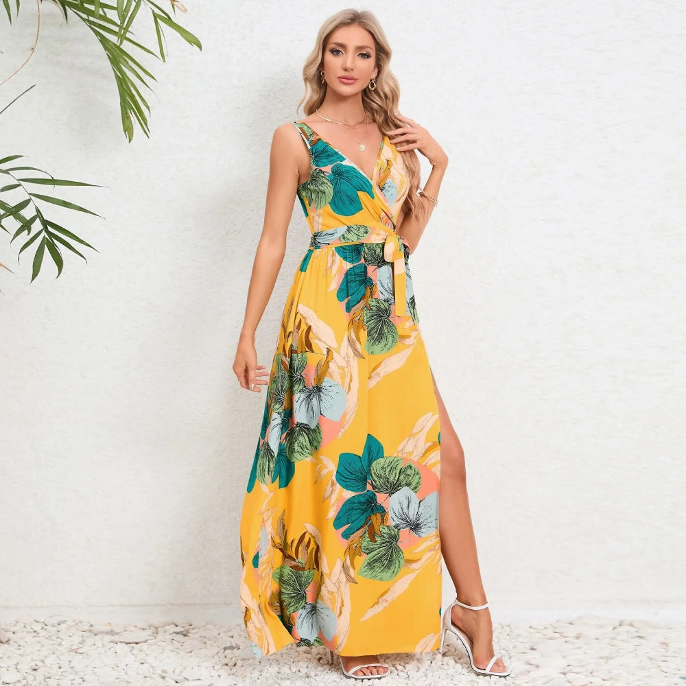 Elegantes Sommer-Maxikleid mit V-Ausschnitt und Paisleymuster