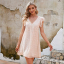 Vestido corto acampanado con estampado floral y mangas con volantes para mujer