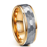 8MM Wide Silver Gray Frosted Hexagonal Gold-plated Inner Ring Tungsten Ring - Dazpy