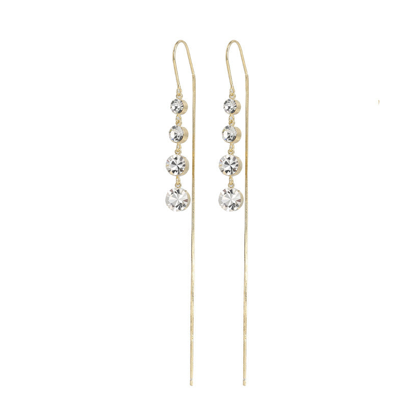 925 Long Zircon Earrings Korean Style Simple Geometry - Dazpy