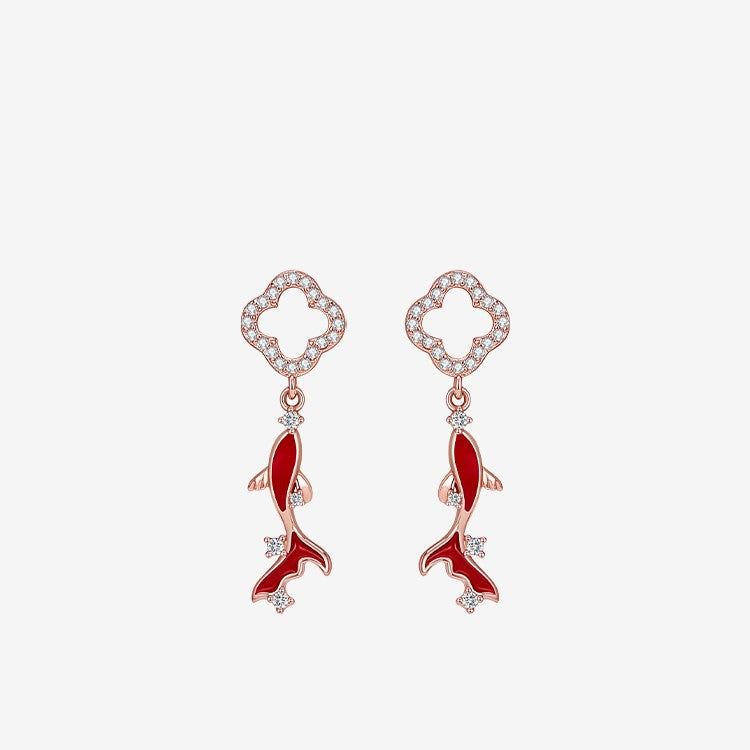 Women's Four-leaf Clover Koi Earrings - Dazpy