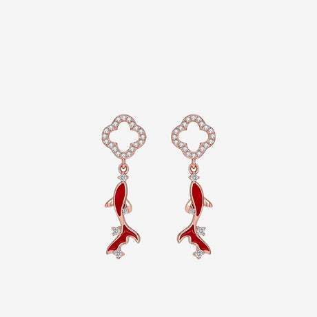 Women's Four-leaf Clover Koi Earrings - Dazpy