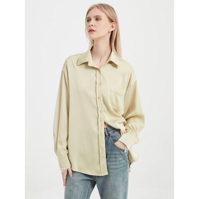 Blusa elegante de manga larga de seda satinada