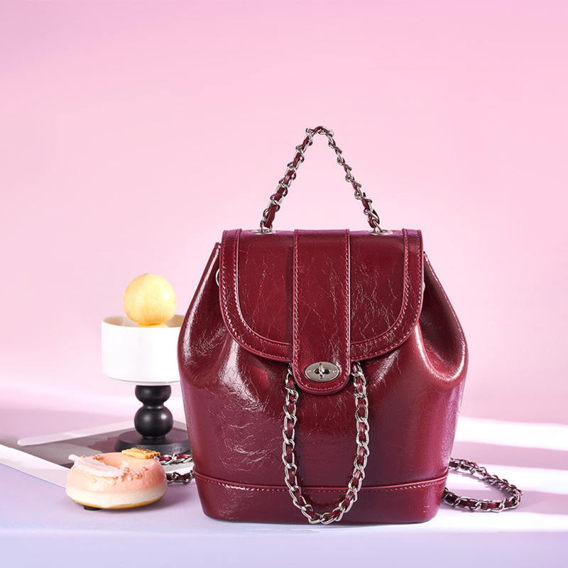 Fashionable Small Backpack with Genuine Cowhide