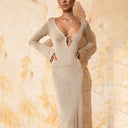 Vestido midi de punto de viscosa con escote en V y espalda descubierta para mujer