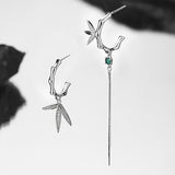 Antiqued Sterling Silver Bamboo Asymmetric Stud Earrings - Dazpy