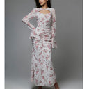 Women's Floral Pleated Chiffon Petal-Sleeve Dress