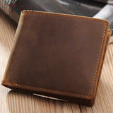 Vintage Crazy Horse Leather Handmade Short Strap Wallet - Dazpy