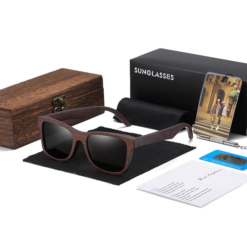 Gafas de sol polarizadas de madera de bambú natural para hombre con lentes multicapa y caja de regalo