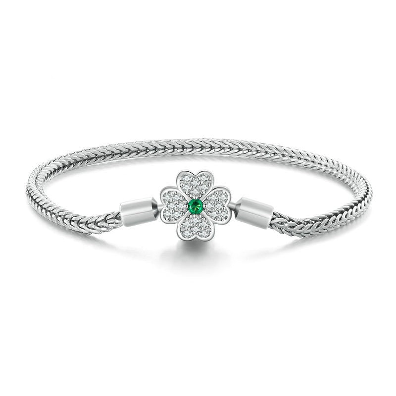 Green Zircon Lucky Four Leaf Grass Basic Bracelet - Dazpy