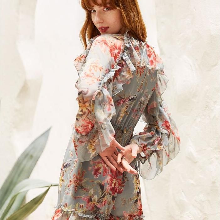 Retro Floral Chiffon Jumpsuit